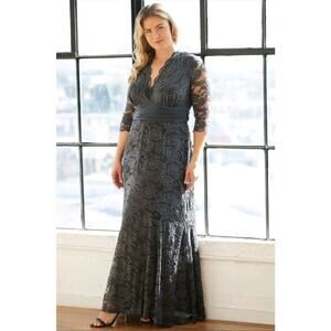 Kiyonna Womens Screen Siren Lace Evening Gown Sz 2X Twilight Gray Gala Wedding‎